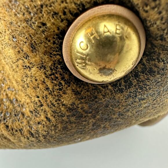 Michael Kors Womens MK Logo Distressed Burnt Gold/Brown Satchel Shoulder Bag - Picture 7 of 9